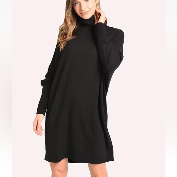 MAJESTIC Filatures Paris Nieman Marcus Black French Terry Turtleneck Dress 1 - Picture 1 of 10
